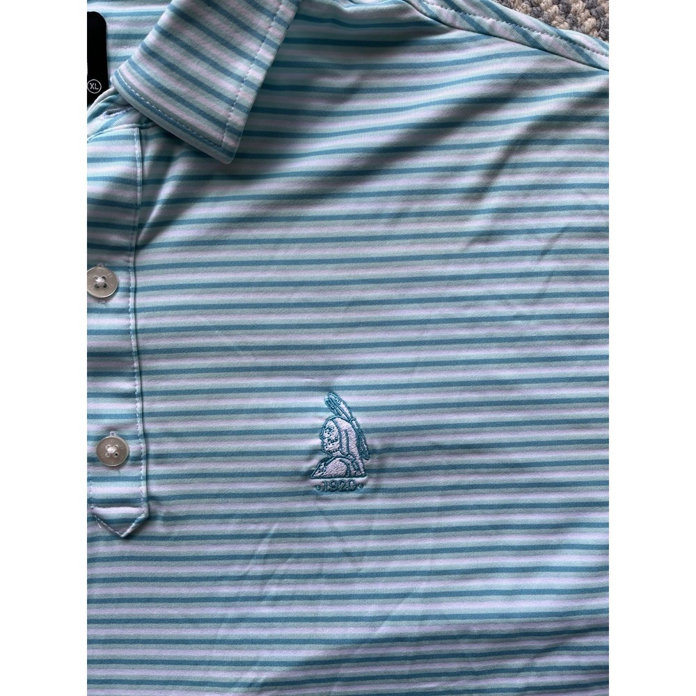 FootJoy 1920 Indian Head Golf Polo Shirt - Green/White Stripe - XL - Picture 2 of 5